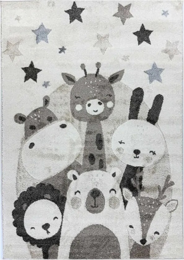 TA Béžový detský koberec C5637A_74F_37 CREAM / BEIGE ANIMAL so zvieratkami a hviezdičkami Rozmer: 160x230 cm