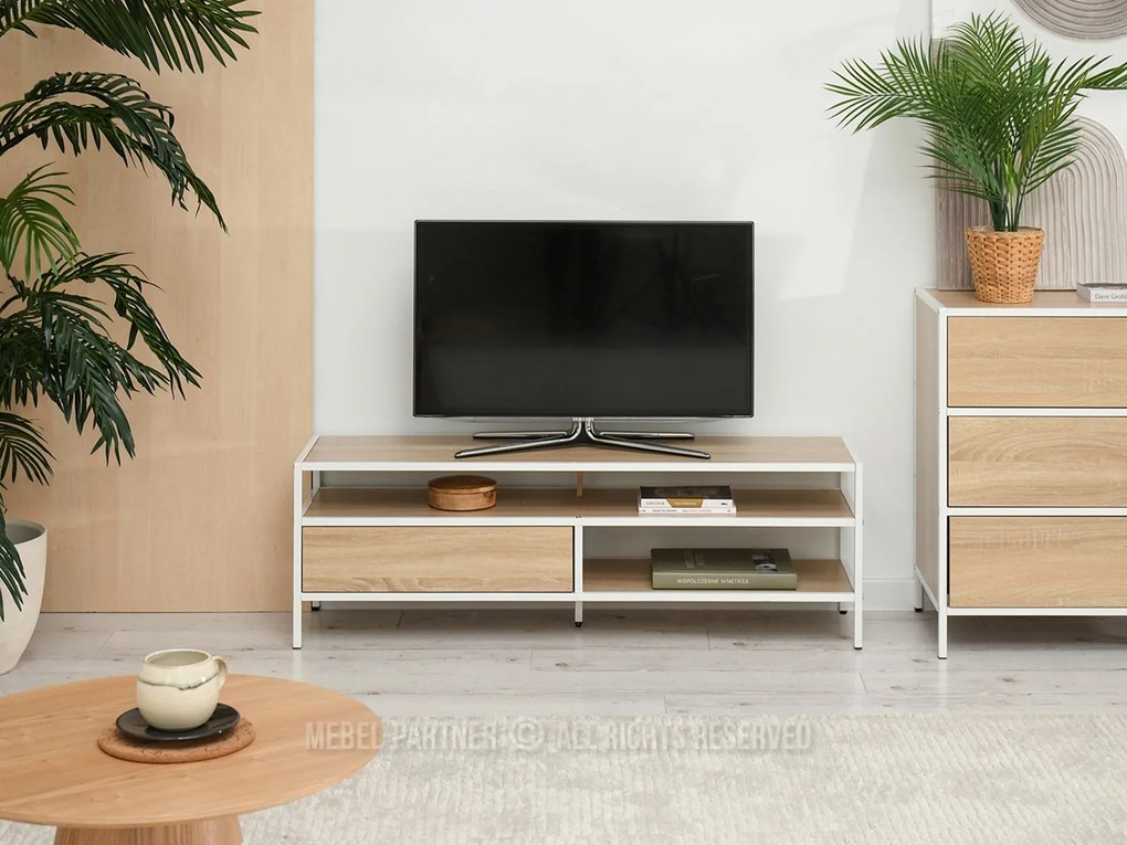 TV stolík/skrinka Soren Rtv (sonoma + biela). Akcia -19%. Vlastná spoľahlivá doprava až k Vám domov. 1111730