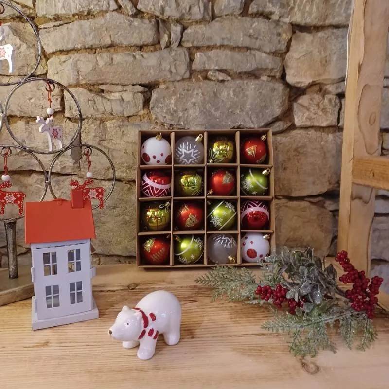 DECOLED Plastové ozdoby, prům. 6 cm, 16 ks, barevná