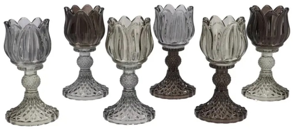 6ks granitový mix sklenený svietnik tulipán Love Tulip - Ø 8*15 cm