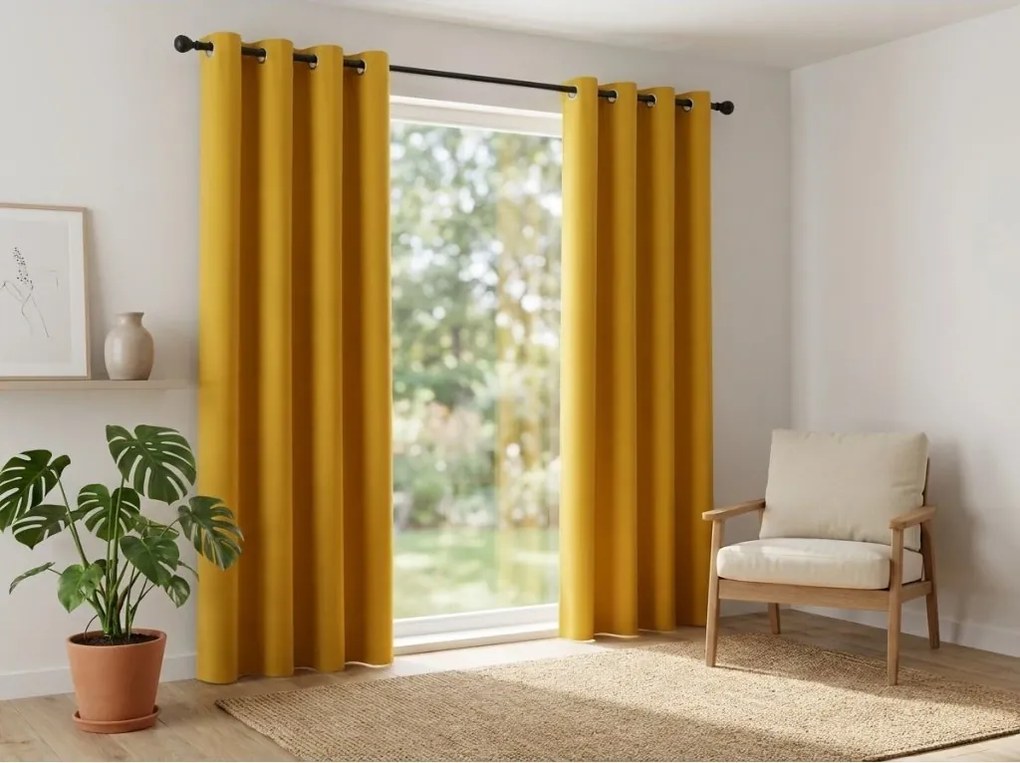 Žltý záves OXFORD 140x250 cm Zavesenie: Kovové krúžky