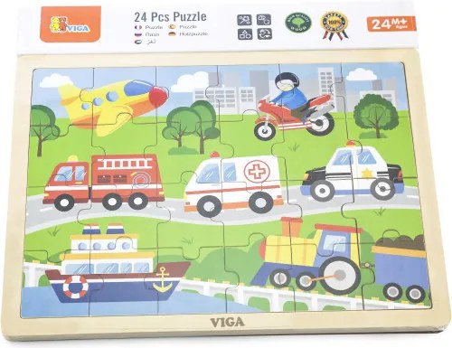 Puzzle na podstavci Viga 51462 24 dielikov - vozidlá v meste