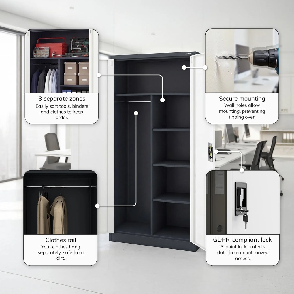 Uzamykateľná hospodárska skriňa antracitovo-biela DAWID 900 x 1850 x 450 mm