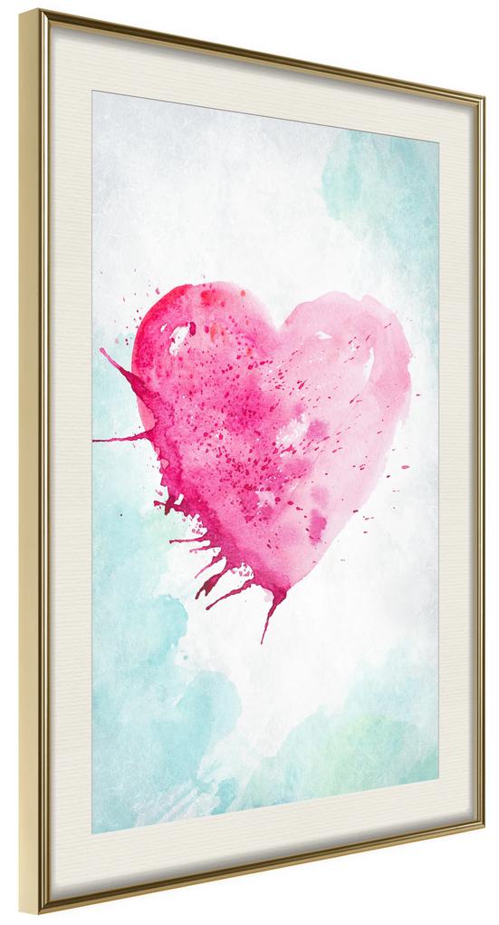 Artgeist Plagát - Watercolour Heart [Poster] Veľkosť: 20x30, Verzia: Zlatý rám s passe-partout