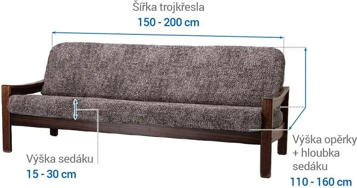 Bielastické poťahy MARMO hnedé trojkreslo s drevenými rúčkami (š. 150 - 200 cm)