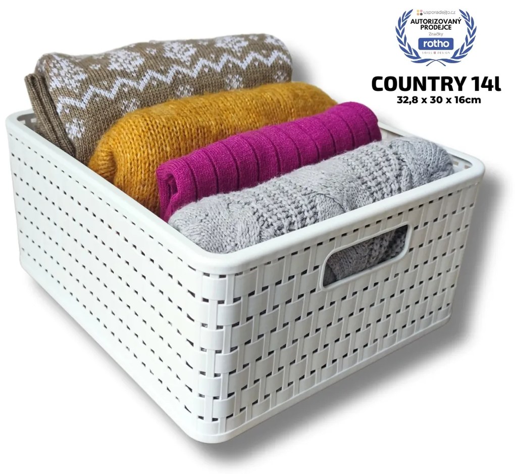 Rotho Plastový košík COUNTRY, rovný, biely - 14 l, 30 x 33 x 16