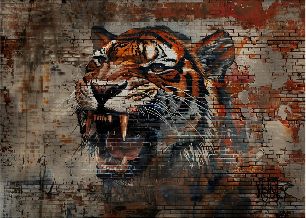 Sklenený obraz - Tiger z tehál (70x50 cm)