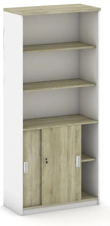 Kombinovaná kancelárska skriňa MIRELLI, 800 x 400 x 1800 mm, biela / dub sonoma
