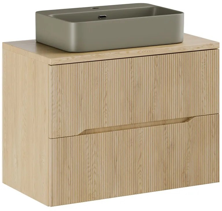 Závěsná skříňka Nordic Trust s deskou a umyvadlem 80 cm dub cremona