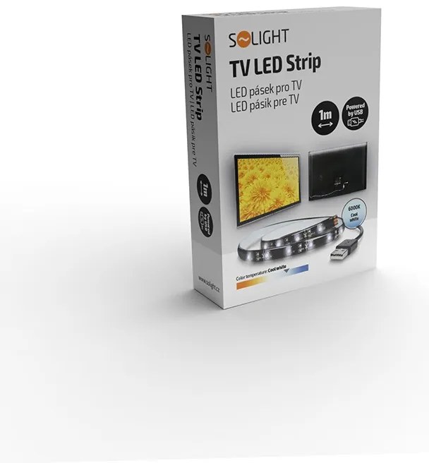SOLIGHT LED pásik pre TV 100cm, USB napájanie, IP65, 6500K denná modrá