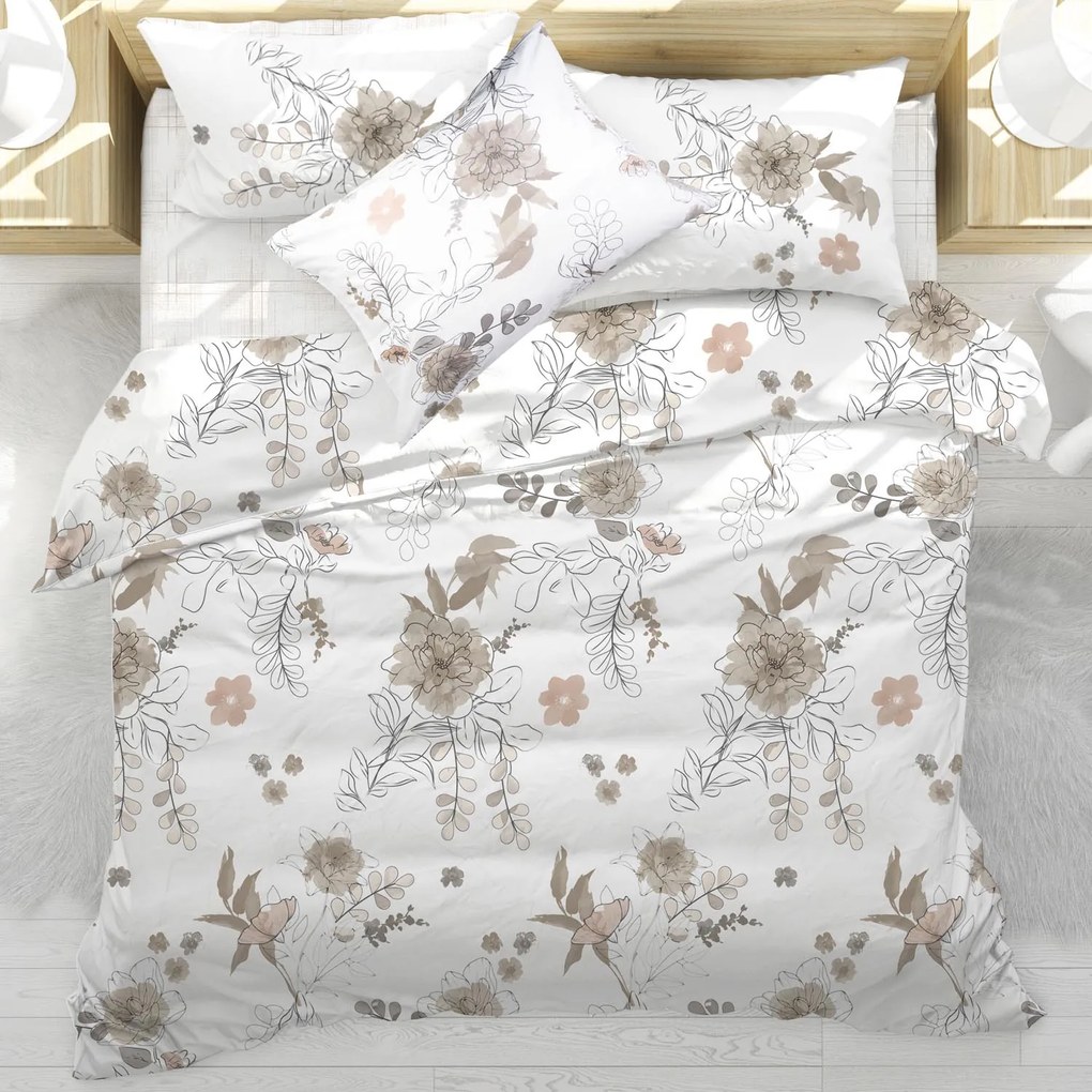 RENFORCÉ OBLIEČKY LARIN EXCLUSIVE 200X220 CM, 2KS 70X80 CM KVETY