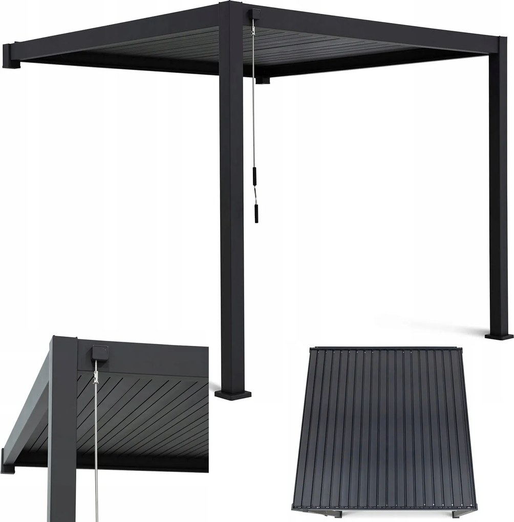 Záhradná pergola na stenu Aluminiová Antracitová 3x4 300x400 Nastaviteľná