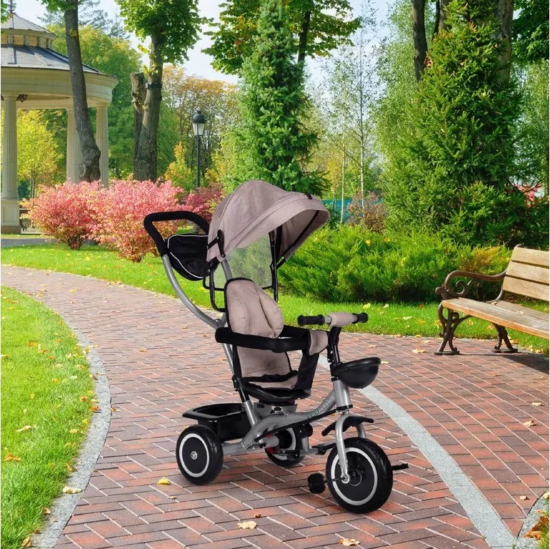 Trojkolka 2v1 otočné sedadlo a skladacia strieška - béžová ECOTOYS