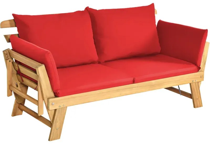 Rozkladacia pohovka na terasu denná pohovka z akáciového dreva 198 x 75 x 75 cm červená