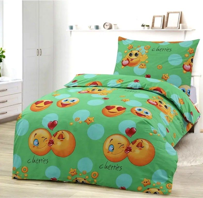 Obliečky deluxe bavlnené Smile zelený 200x140cm+90x70cm