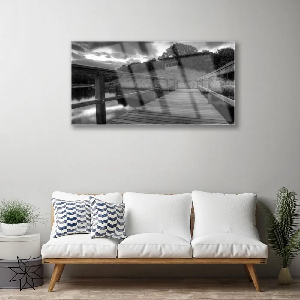Obraz plexi Mólo čiernobiele jazero 100x50 cm