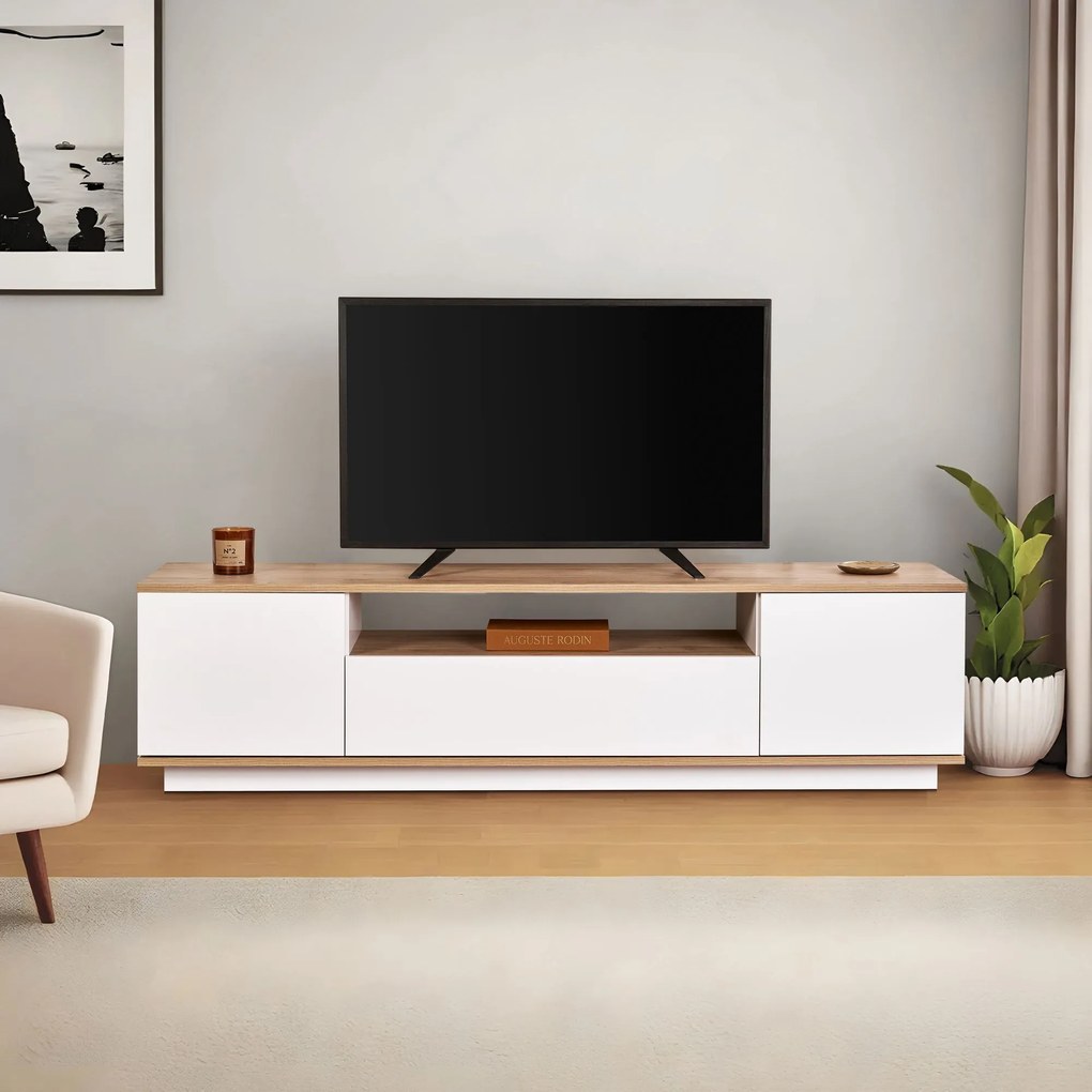 TV skrinka Verat (biela + dub cadizský). Akcia -18%. Vlastná spoľahlivá doprava až k Vám domov. 1144775