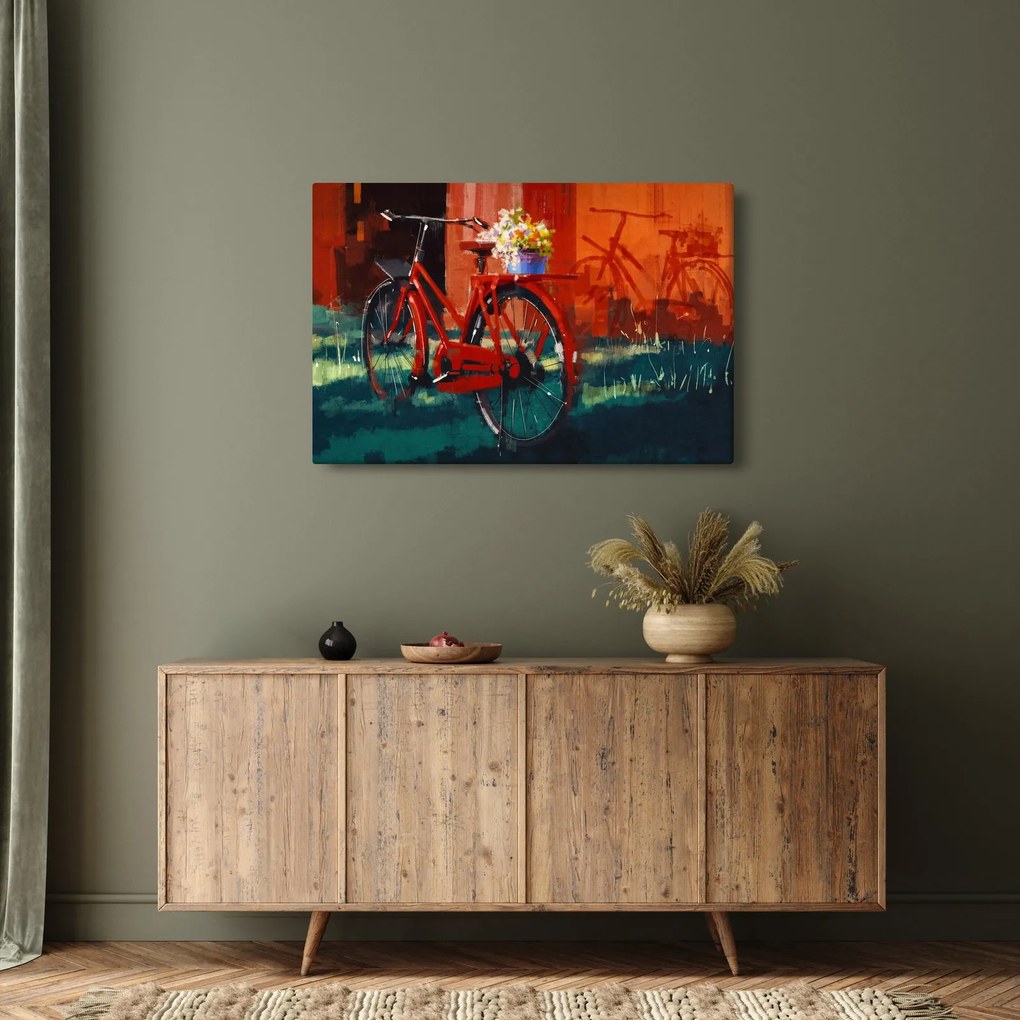 Obraz červeného kolesa, akrylová maľba (90x60 cm)
