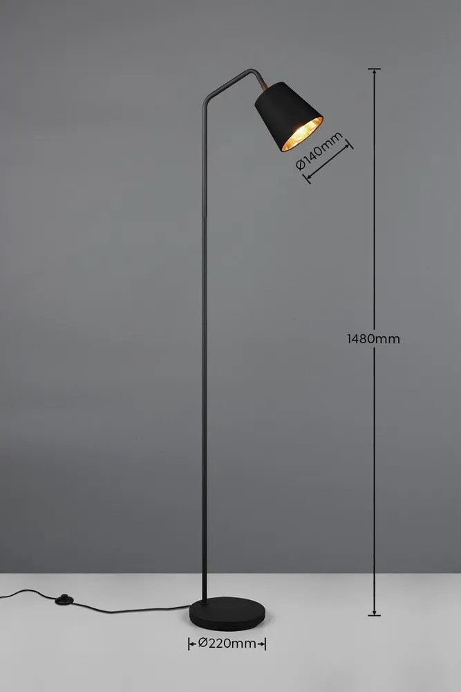 Čierna stojacia lampa s textilným tienidlom (výška 148 cm) Buddy – Reality