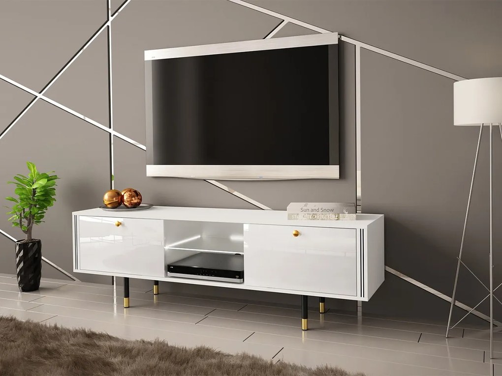 TV stolík 160 Wiastan 01 s LED osvetlením, Farba: čierna / čierny lesk