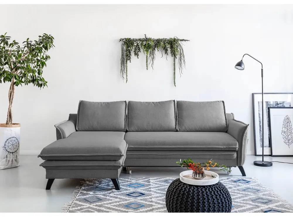 Tmavosivá rozkladacia rohová pohovka Miuform Charming Charlie, ľavý roh