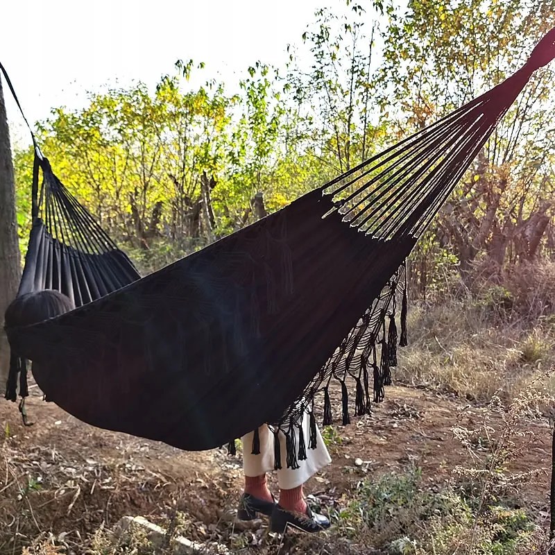 TRENDIE Závesná hojdacia sieť pre 2 ľudí BOHO čierna