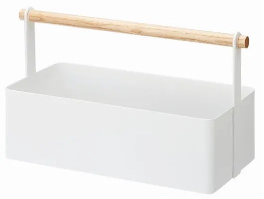 Biely multifunkčný box s detailom z bukového dreva YAMAZAKI Tosca Tool Box, dĺžka 29 cm