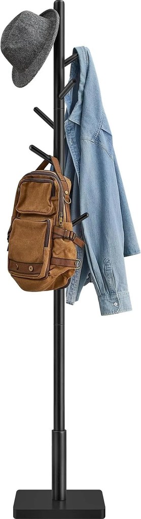 Stojací masívny drevený vešiak s nastavením výšky v čiernej farbe