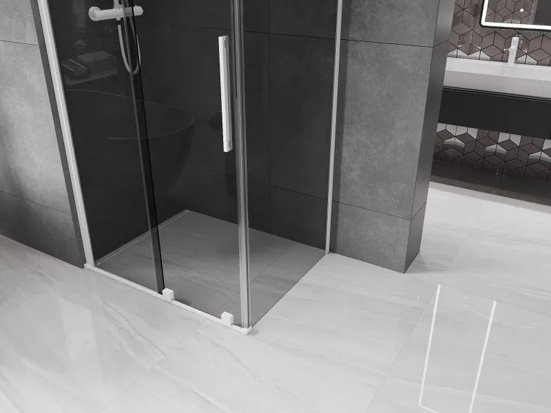 Mexen Velar, sprchový kút s posuvnými dverami 140 x 90 cm, 8mm šedé sklo, biela matná, 871-140-090-41-20