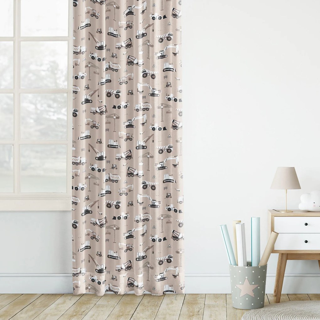 Goldea detský bavlnený záves - nákladné autá a bagre na béžovom 280x150 cm