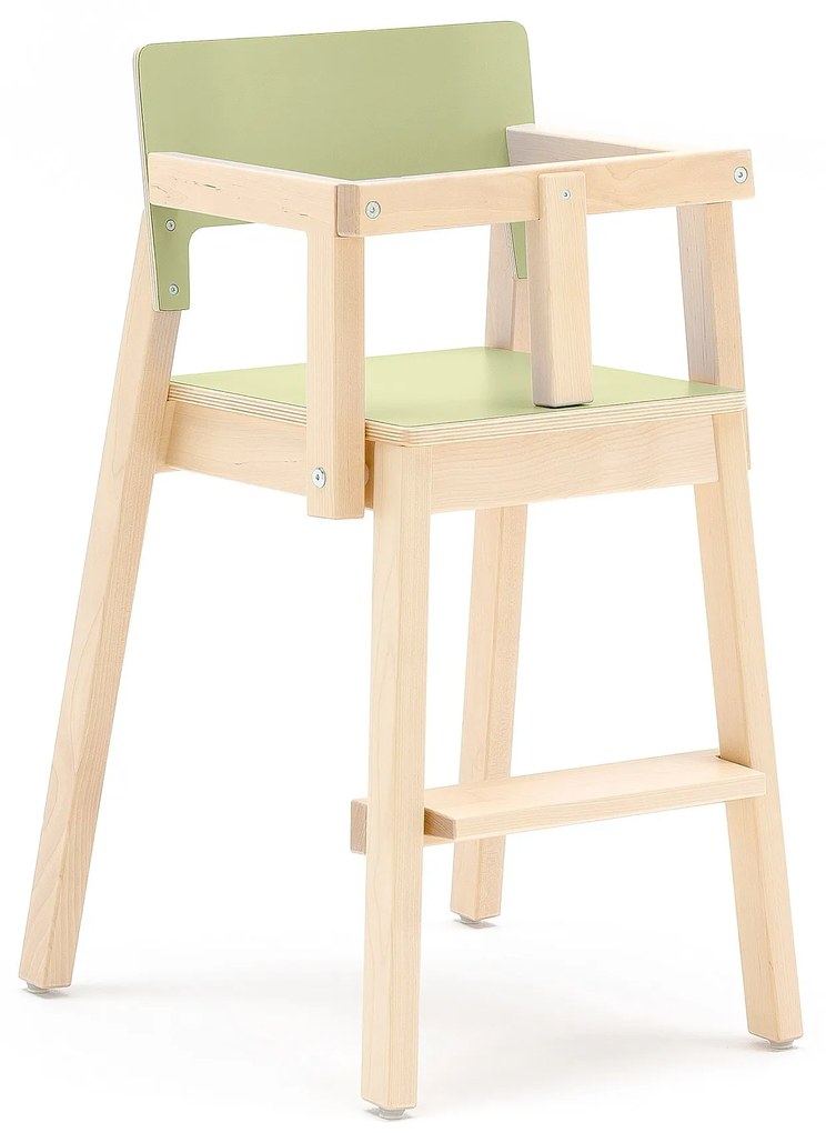 Detská jedálenská stolička LOVE, V 500 mm, breza, laminát - zelená
