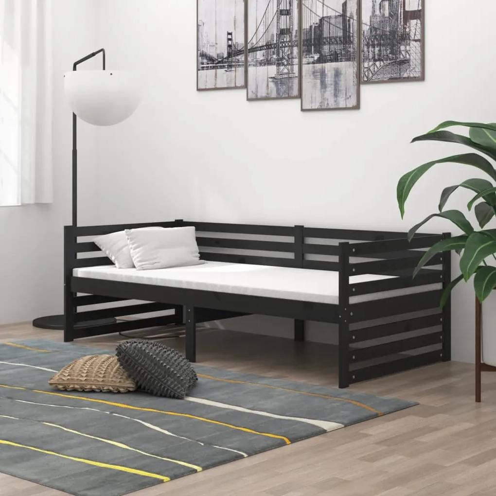 vidaXL Denná posteľ s matracom 90x200 cm čierna borovicové drevo