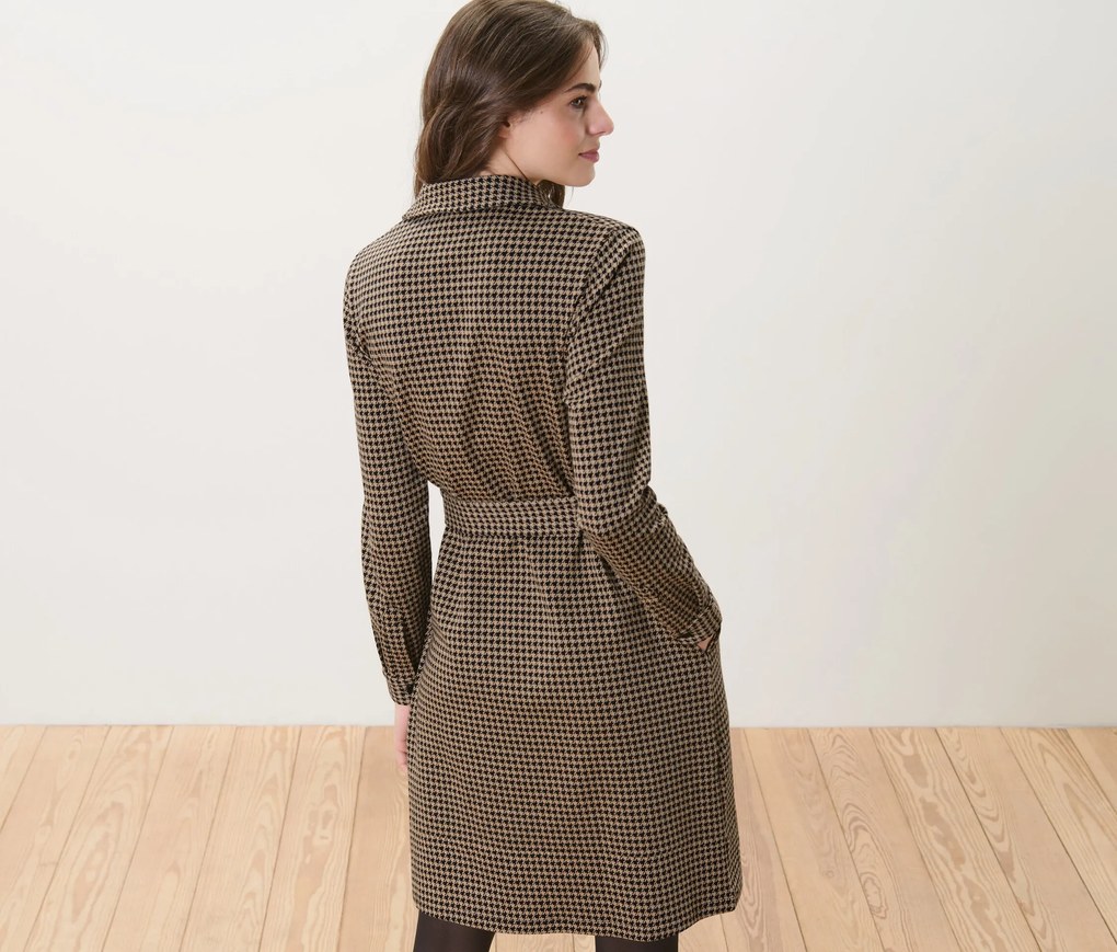 Teplákové šaty so žakárovým vzorom kohútej stopy