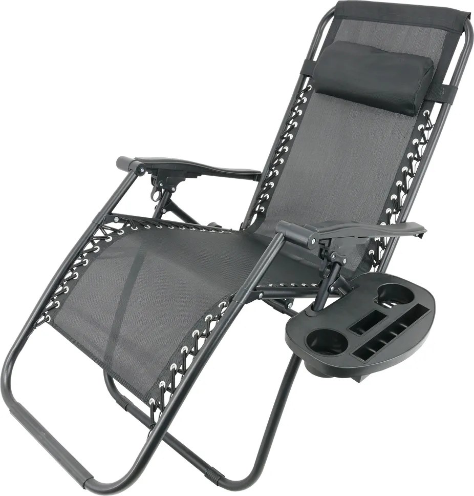 GARDEN LINE Záhradné skladacie ležadlo s podložkou, vreckom a opierkou hlavy LEZ5934 čierne