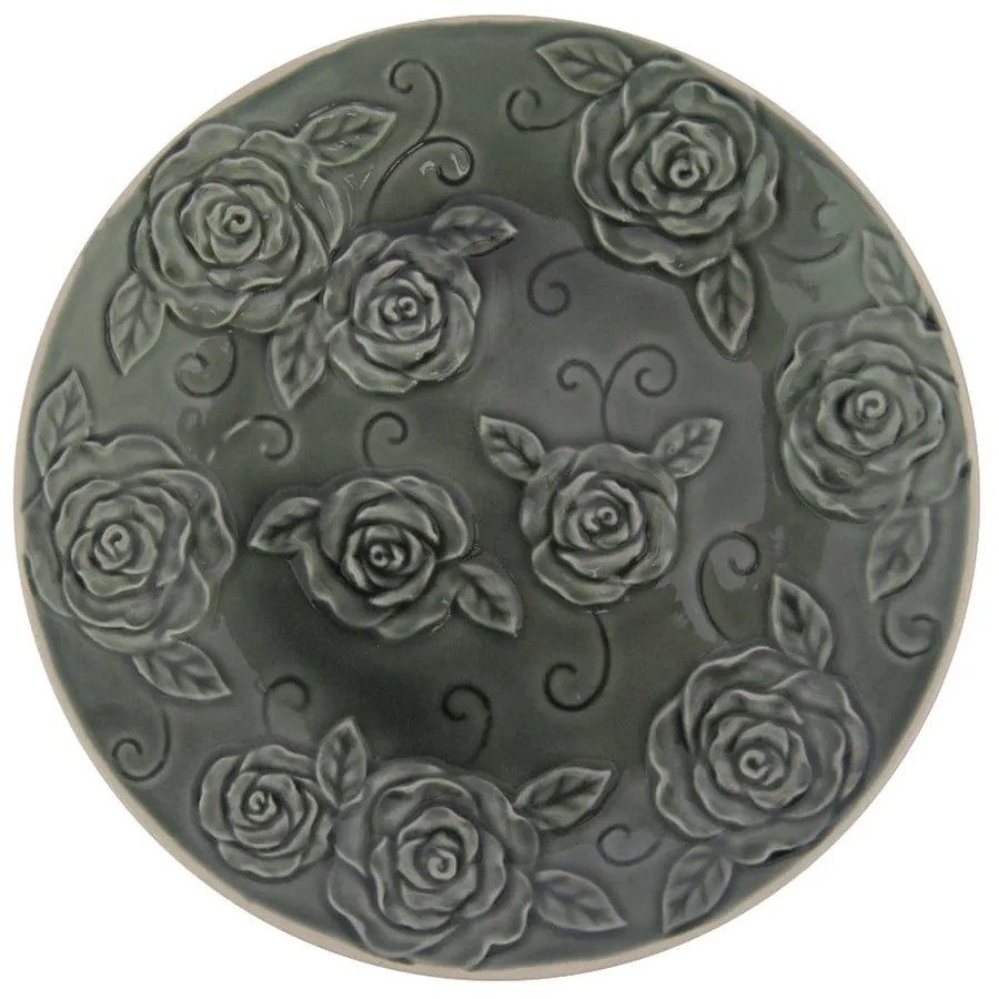 Čierny ozdobný tanier Antic Line Roses, ⌀ 25,5 cm