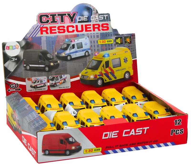 LEAN TOYS Sanitka 1:32, kovová, svetlá, zvuky - žltá