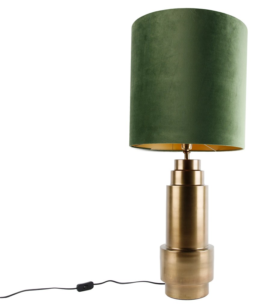 Stolová lampa Bronzový zamatový tienidlo zelená so zlatom 40 cm - Bruut