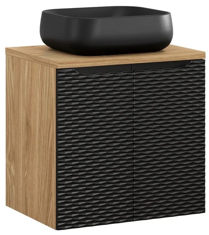 Závesná skrinka Ocean Nika I s doskou a umývadlom 60 cm čierna/dub olejovaný