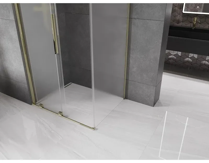 Mexen Velar, sprchový kút s posuvnými dverami 130 x 85 cm, 8mm sklo námraza, zlatá lesklá, 871-130-085-31-50