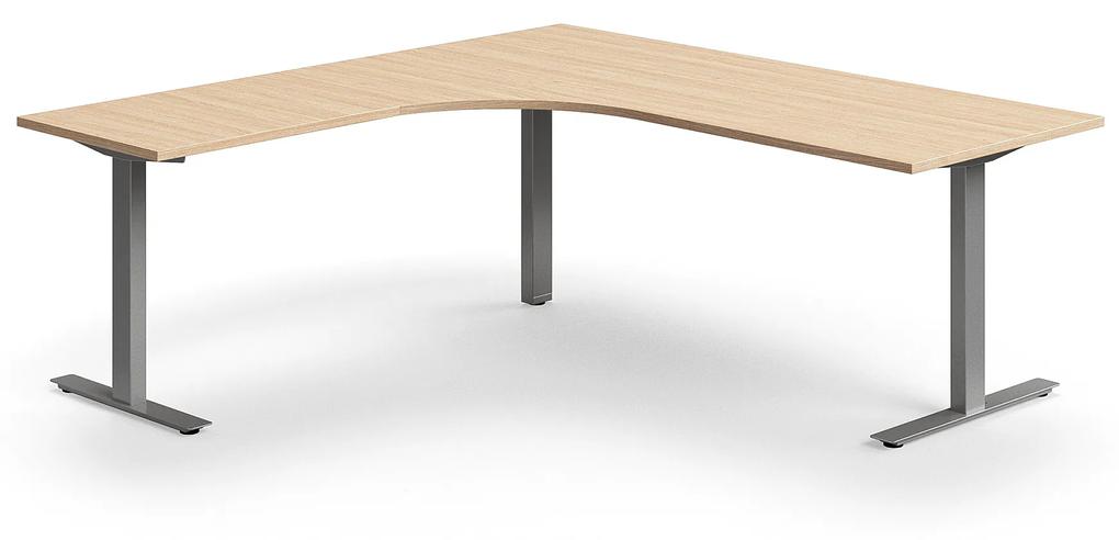 Kancelársky stôl QBUS, rohový, 2000x2000 mm, T-rám, strieborný rám, dub