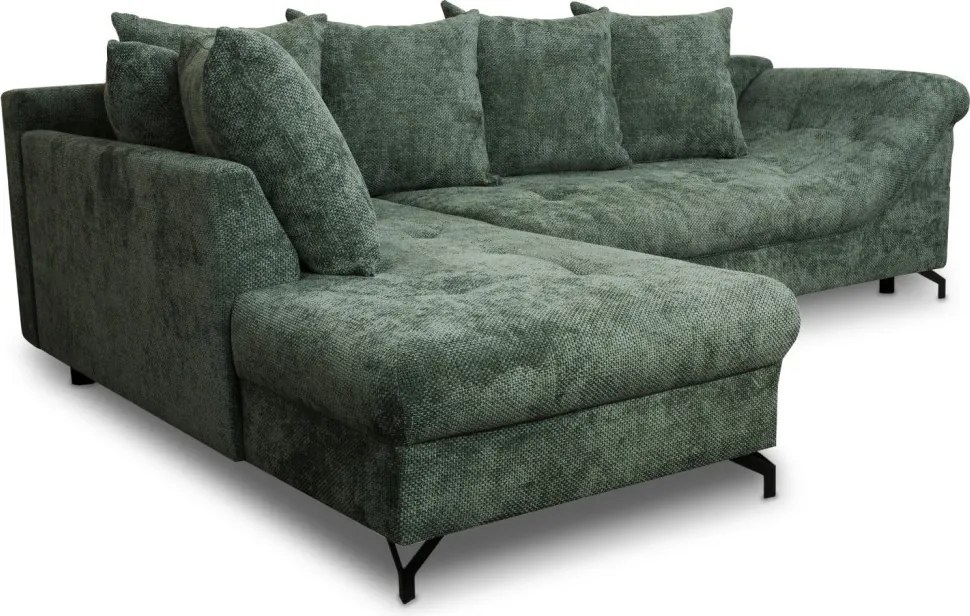 Rohová sedačka Kati, šedo-zelená látka, ľavý roh