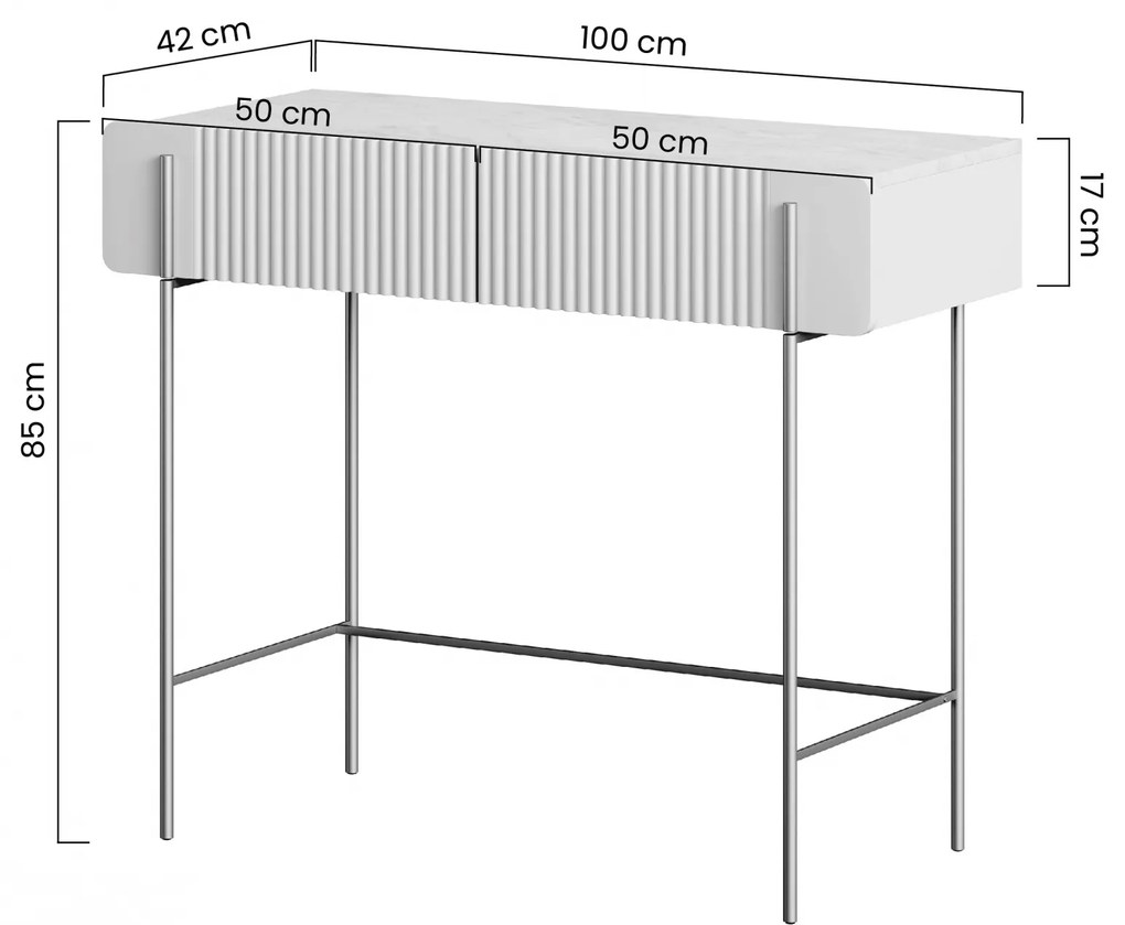Toaletný stolík Malmi 100 cm - kašmírová / crema bianca / zlatá