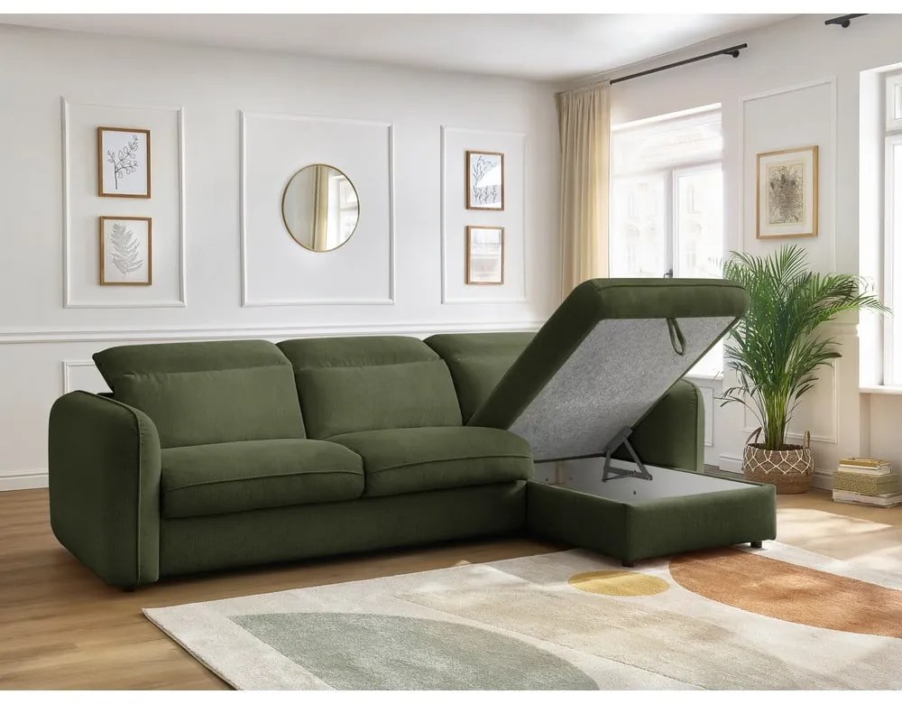 Zelená rozkladacia rohová pohovka (variabilná) Achille – Bobochic Paris