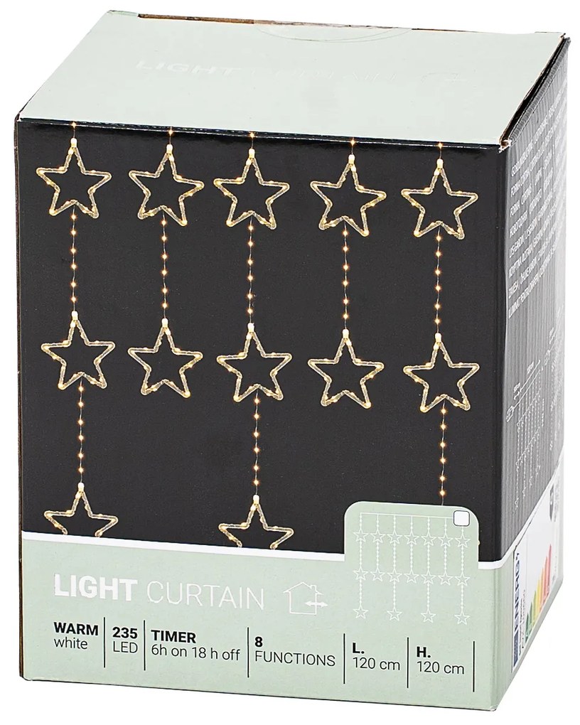 Svetelný vonkajší záves Stars, 120x120 cm, LED, teplá biela, časovač, 8 funkcií, 120 cm