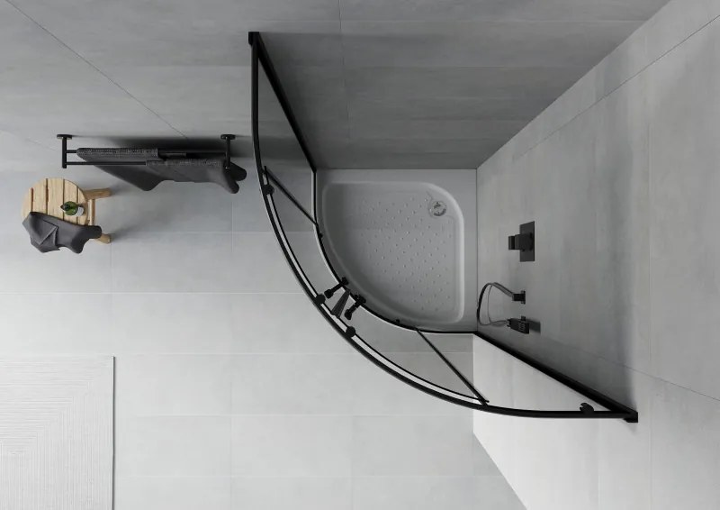 Mexen Rio polkruhový sprchovací kút 80 x 80 cm, grafitový, čierny + vanička, biela - 863-080-080-70-40-4710