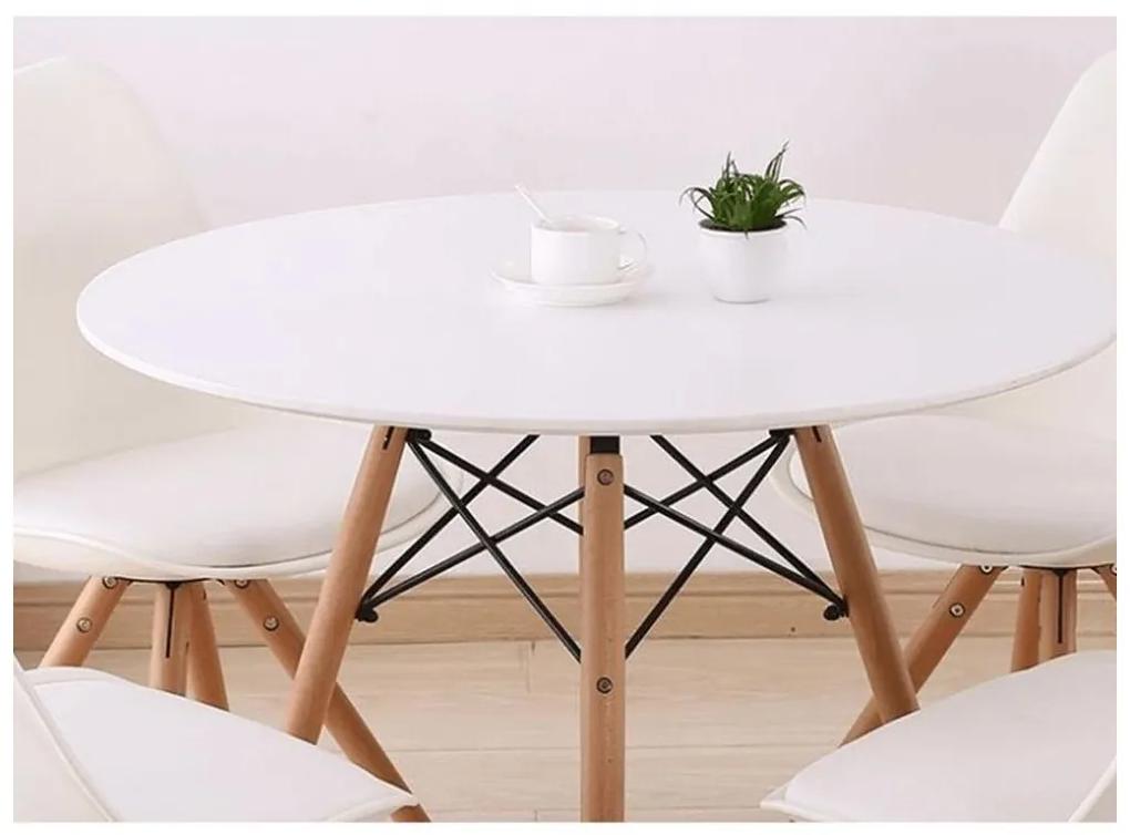 Tempo Kondela Jedálenský stôl,  biela/buk, priemer 80 cm, GAMIN NEW 80
