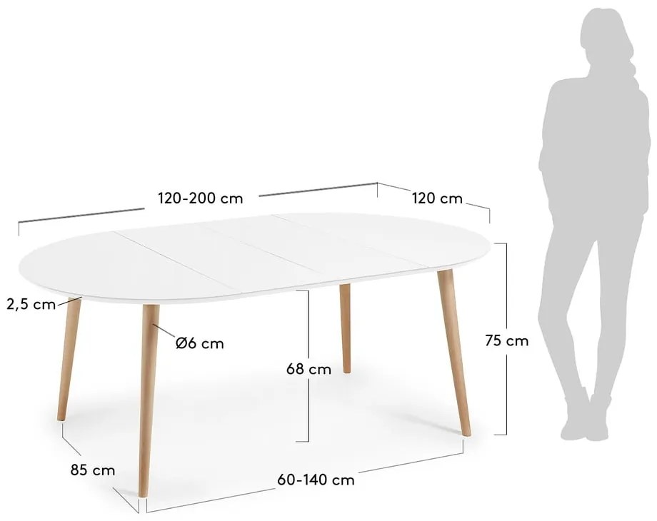 Biely rozkladací jedálenský stôl s bielou doskou ø 120 cm Oqui – Kave Home
