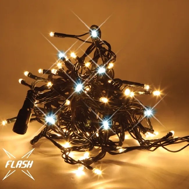 DECOLED LED světelný řetěz FLASH, 5 m, teple bílá, 60 diod, IP67, černý kabel Easy Fix