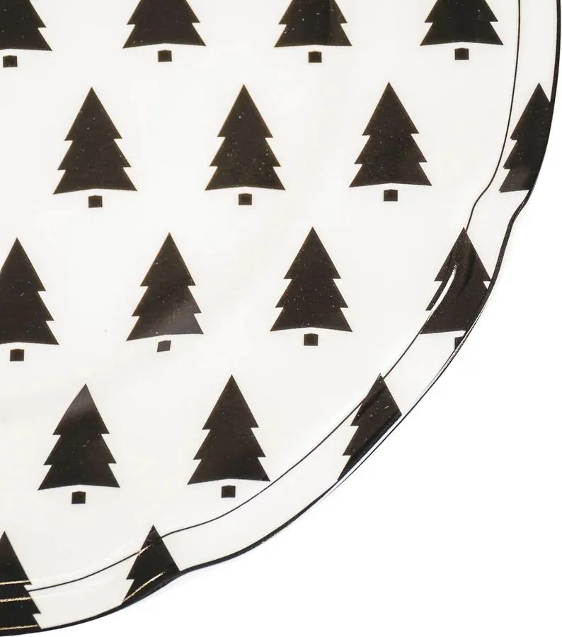 Krémový porcelánový dezertný tanierik so stromčekmi X-Mas Tree - Ø 15*1,5 cm