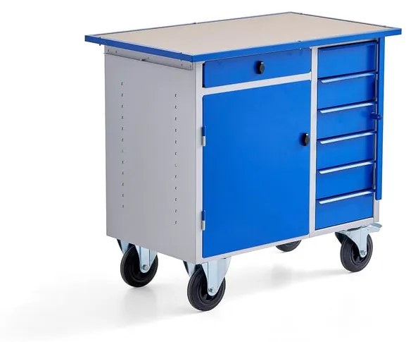 Dielenský stôl s kolieskami FLEX, skrinka + 7 zásuviek, 990x595x900 mm